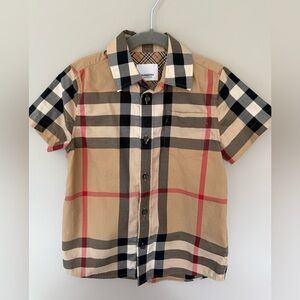 Burberry Kids Tan and Red Plaid Button Down Shirt